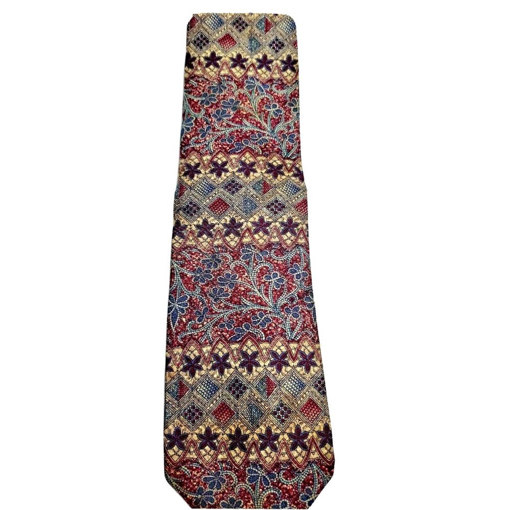 Barrington Silk Tie Burgandy Blue Gold Floral Baroque Men Necktie
